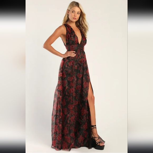 Lulus Garden Of Passion Floral Empire Waist Whimsigoth Maxi Dress, Medium - Picture 2 of 6